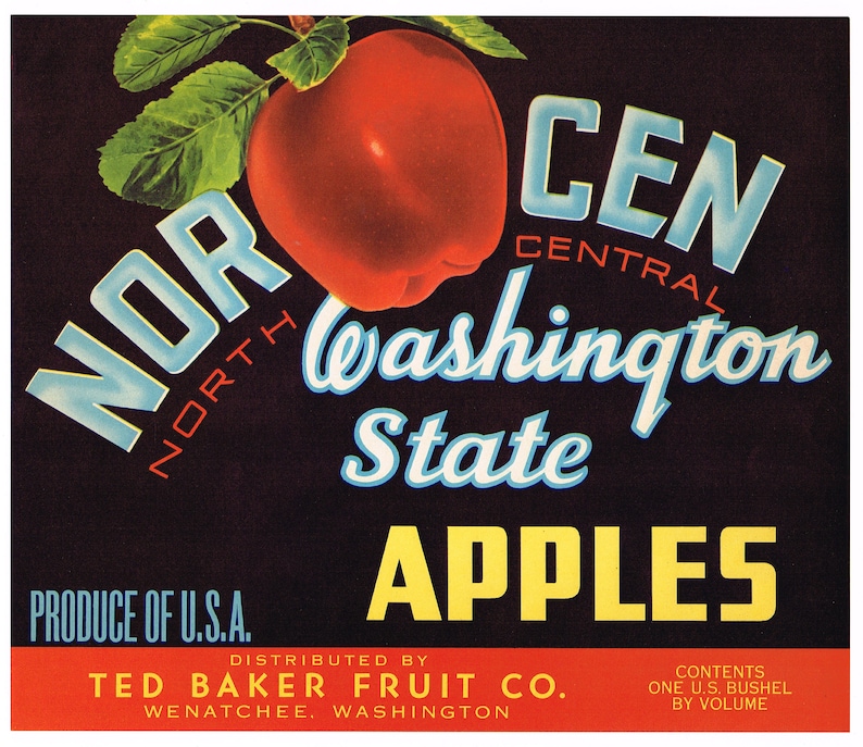 Wenatchee Okanogan Washington State Red Head Apple Fruit Crate Label Art Print