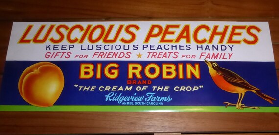 Original Vintage Fruit Peach Advertising Sign Paper Banner 1950s