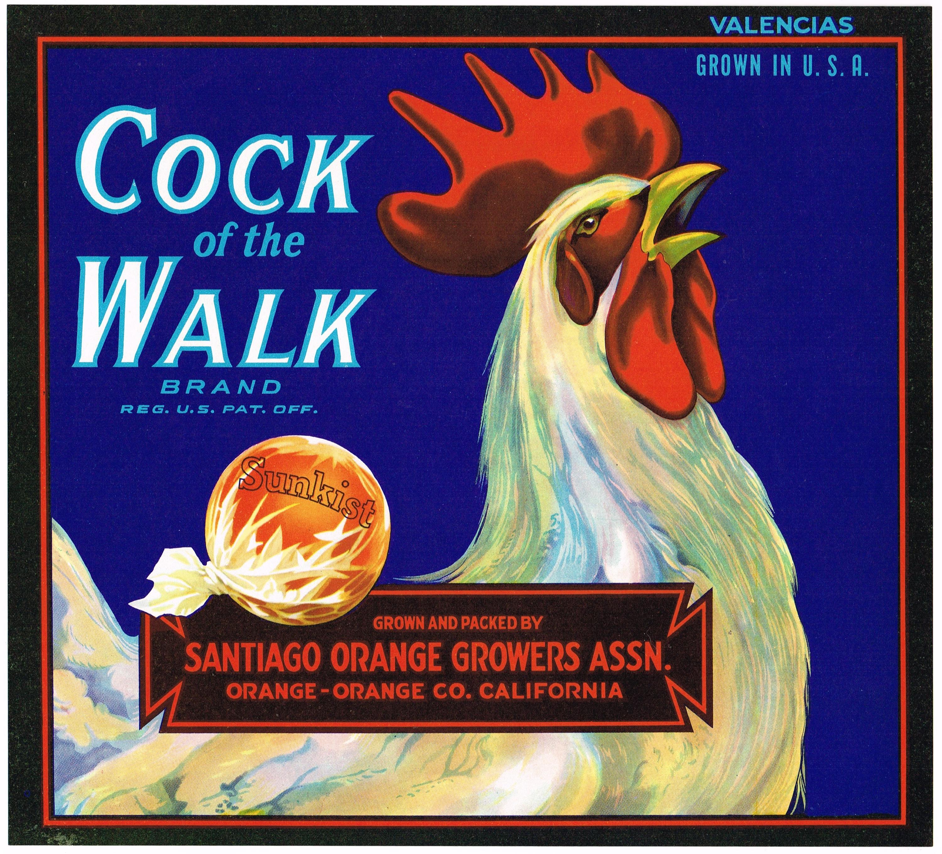 鳥箱&籠 Original Vintage Citrus Crate Label 1930s Cock of the Walk Rooster