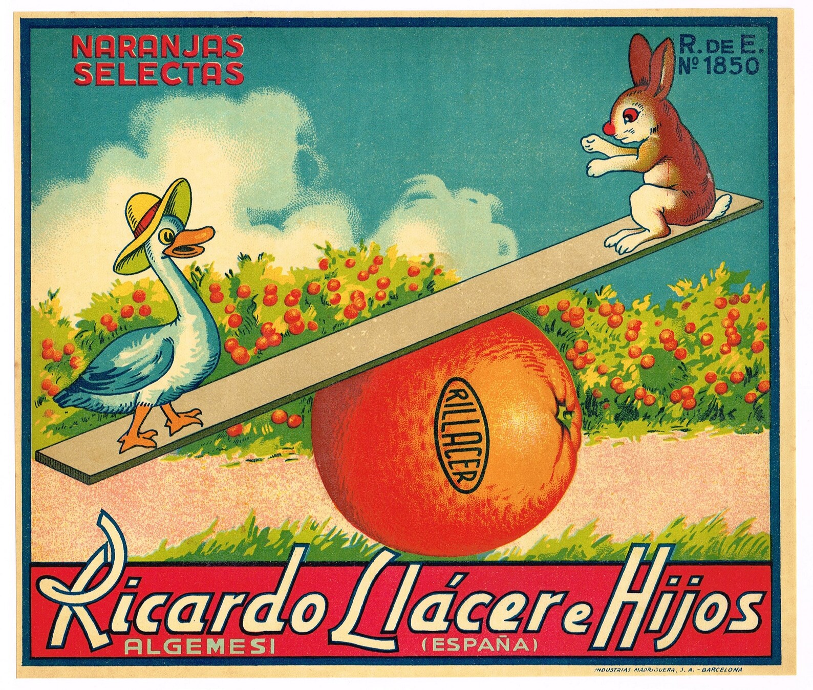 Original Vintage Spanish Citrus Crate Label C1930s Rare Spain Nursery