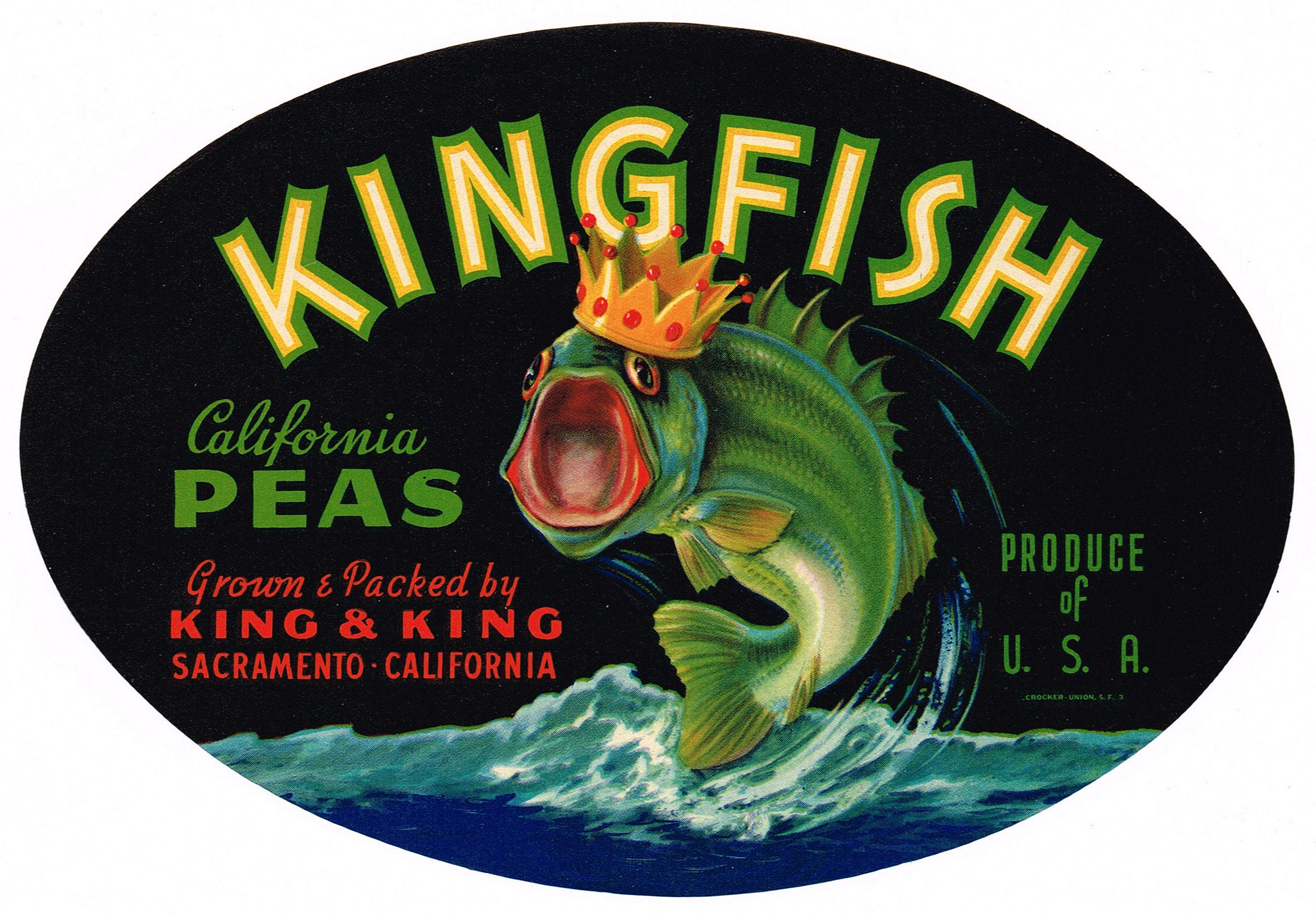1940s Kingfish brand California Peas crate label 1940s Kingfish brand California Peas crate label