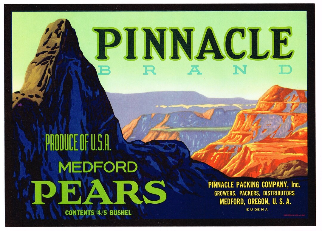 Original Vintage Pear Crate Label 1940s Pinnacle Medford Oregon ...