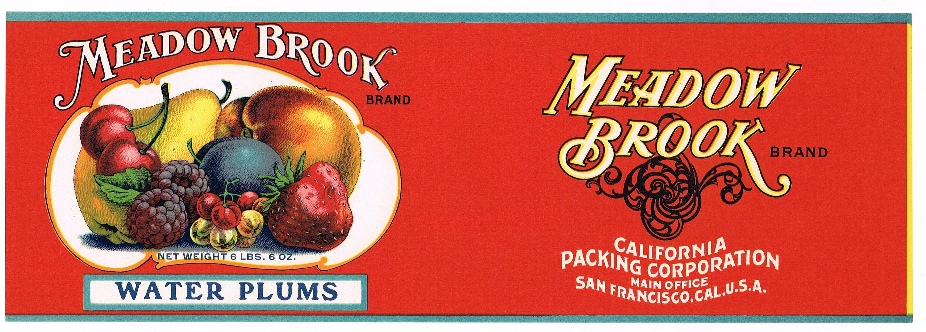 Original Vintage Tin Can Label C1915 Meadowbrook San Francisco