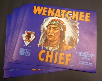 Wholesale 25 original Vintage 1940s Wenatchee Washington Chief Apple Labels NOS