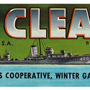 Original vintage Florida citrus crate label c1940s All Clear WWII Destroyer US Navy Winter Garden  3x8&quot;