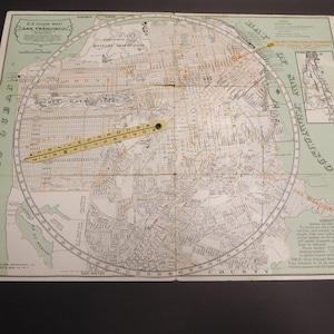Original 1921 E-Z Guide Map of San Francisco Golden Gate Mechanische Broschüre First National Bank Rare 17x13"