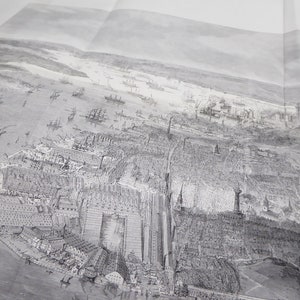Original Riesen Druck antike Karte von Plymouth England UK illustriert London News 1872 Birds-Eye View ziemlich selten 51 X 23"