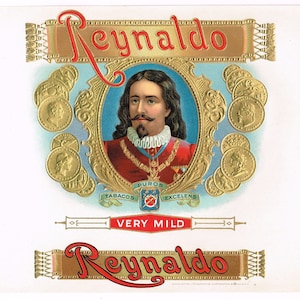 Original vintage cigar box label c1920s Reynaldo Spaniard Coins Bronzed Embossed Brooklyn New York