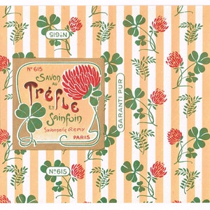 Original vintage soap box label c1910 Savon Au Trefle Et Sainfoin Savonnerie Remy Art Nouveau Paris Shamrock Floral