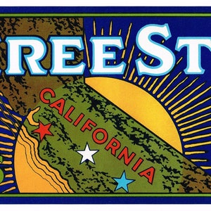 Origineel vintage meloen krat label jaren 1950 Three Star Scarce Los Banos Imperial Valley San Joaquin en Santa Clara Valley California Map