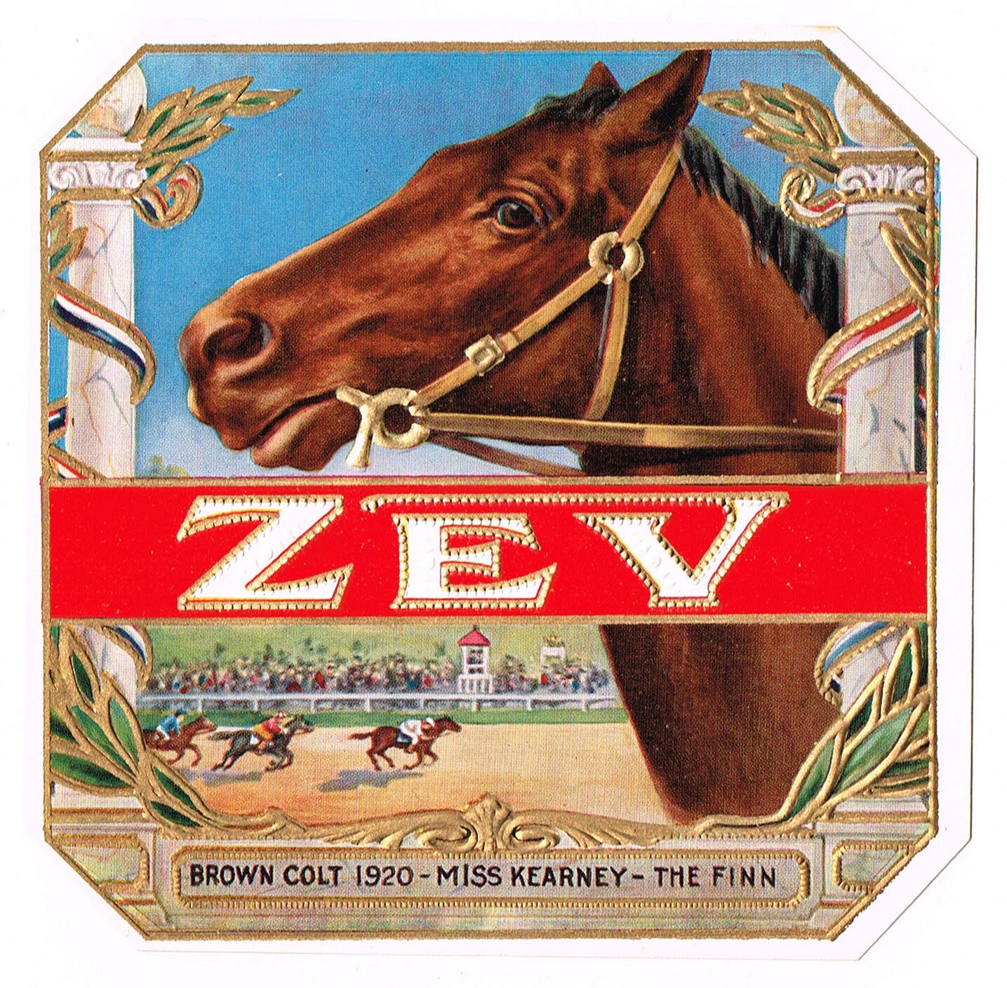 Original Vintage Cigar Box Label C1920 Chromolithograph Zev Brown
