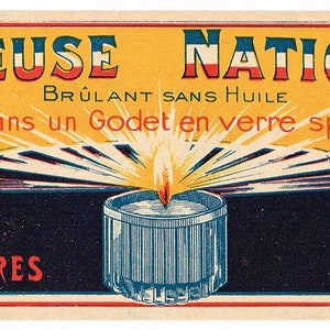 Original vintage paper advertising label c1910 Paris France French Candle Label Veilleuse Nationale unused Lacorre