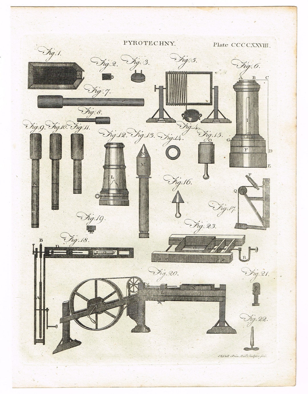 Antique 1797 Original Copper Plate Print on Laid Paper Science