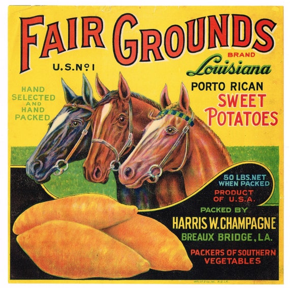 Original Vintage Yam Crate Label 1940s Fair Grounds Yams 