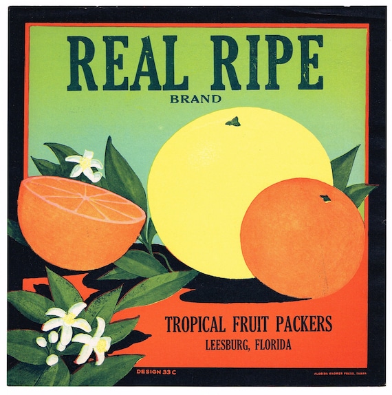 CRATE LABEL FLORIDA CITRUS RICHLAND GROVELAND HERON VINTAGE ADVERTISING GENUINE