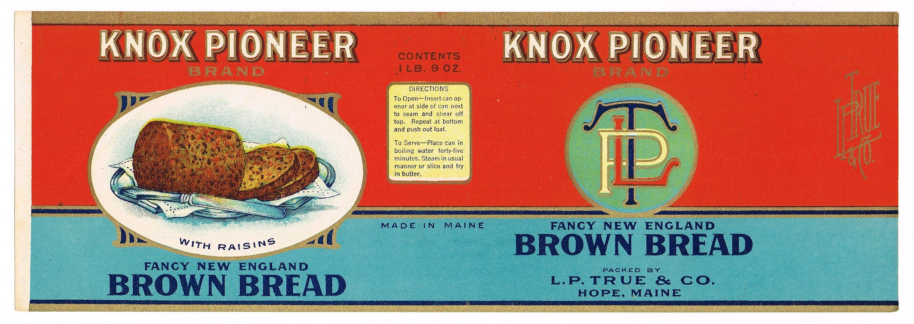 Original Vintage Tin Can Label 1920s Knox Pioneer Brown Bread