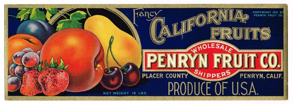 Set of 6 Grape fruit crate labels from California Set of 6 Grape fruit crate labels from California