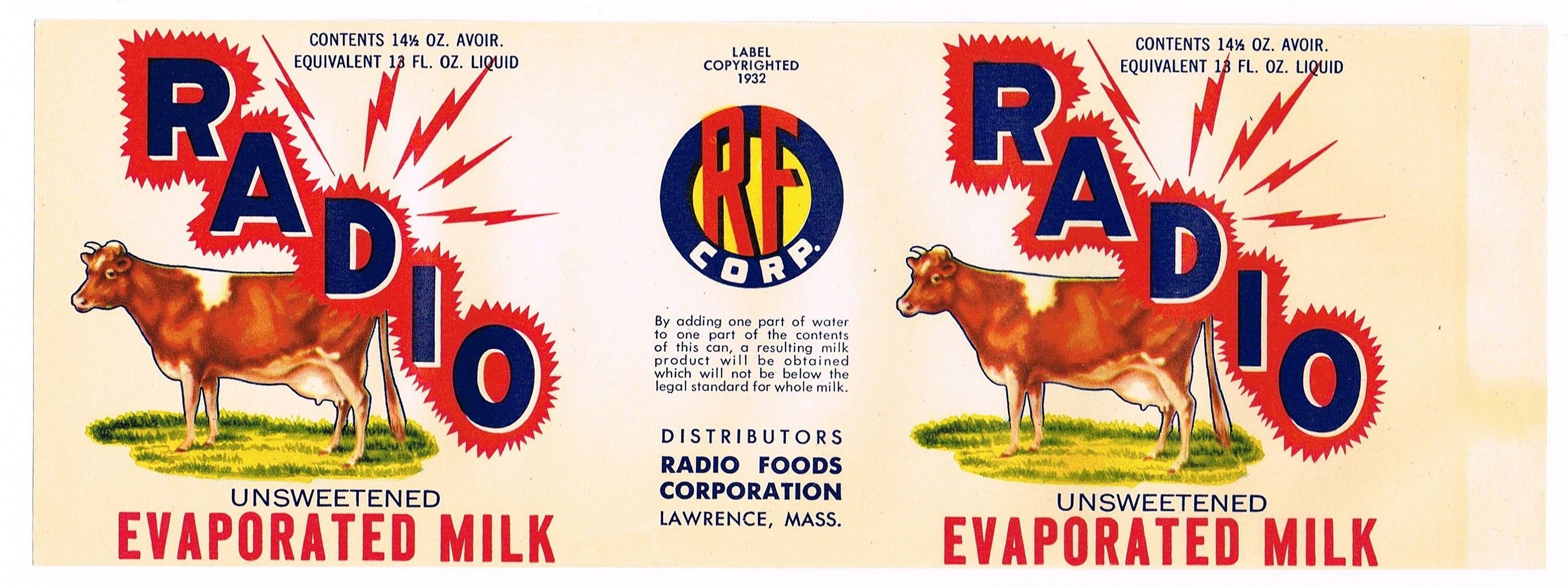 Original Vintage Tin Can Label 1940s Radio Brand Evaporated Milk