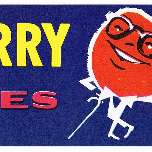 Original vintage cherry crate label 1950s anthropomorphic Mr. Cherry Yakima Washington State cute