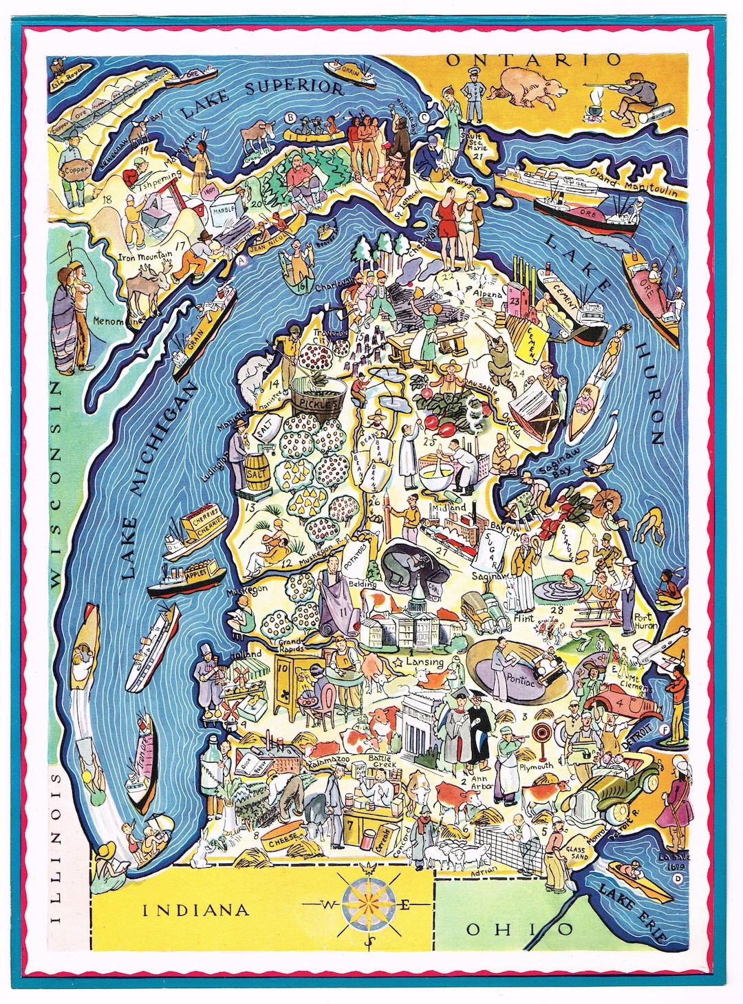 Original Scarce Vintage Berta & Elmer Hader Map Cartoon Pictorial 1932 ...