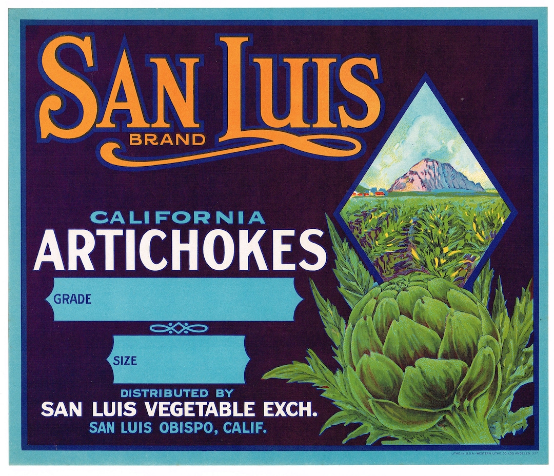 Original Vintage Vegetable Crate Label 1950s Artichoke Rare Morro