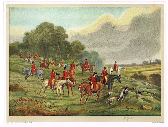 Antique Replica English Hunting Group Art Print Antique Replica English Hunting Group Art Print