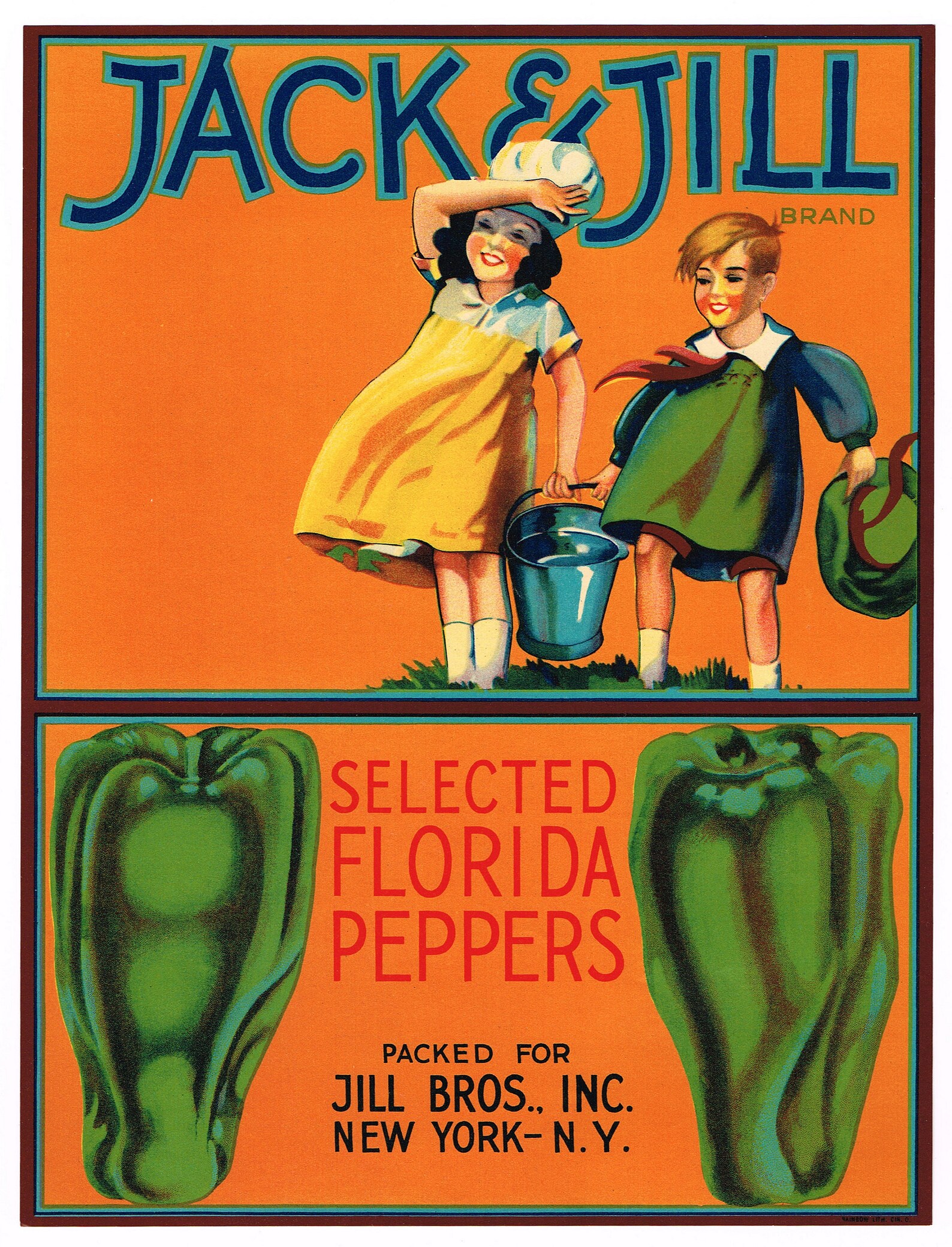 Original Vintage Florida Box Crate Label C1940s Jack & Jill Peppers