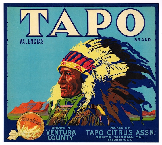 Original Vintage Citrus Crate Label 1930s Tapo American Indian