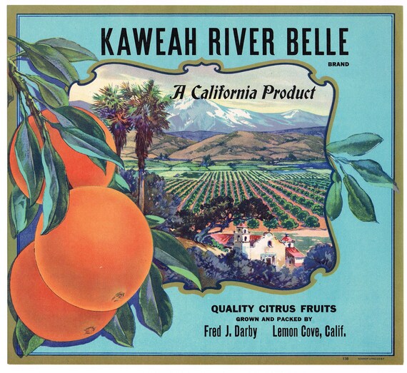 Original Vintage Orange Citrus Crate Label 1930s Kaweah River