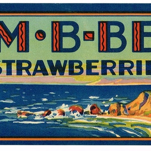 Original vintage strawberry crate label 1950s NMB Best Watsonville California Rare Ocean Coastline Seashore