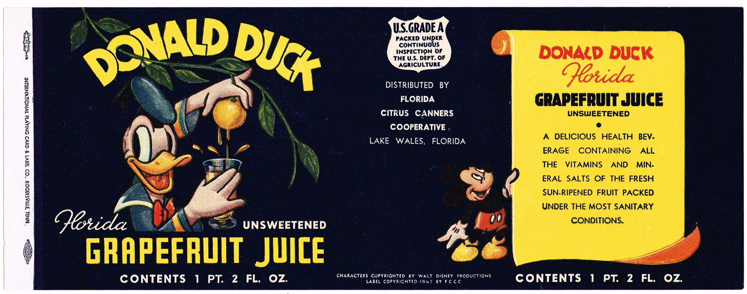Original Antique Vintage Can Label 1942 Lake Wales Donald Duck Walt ...