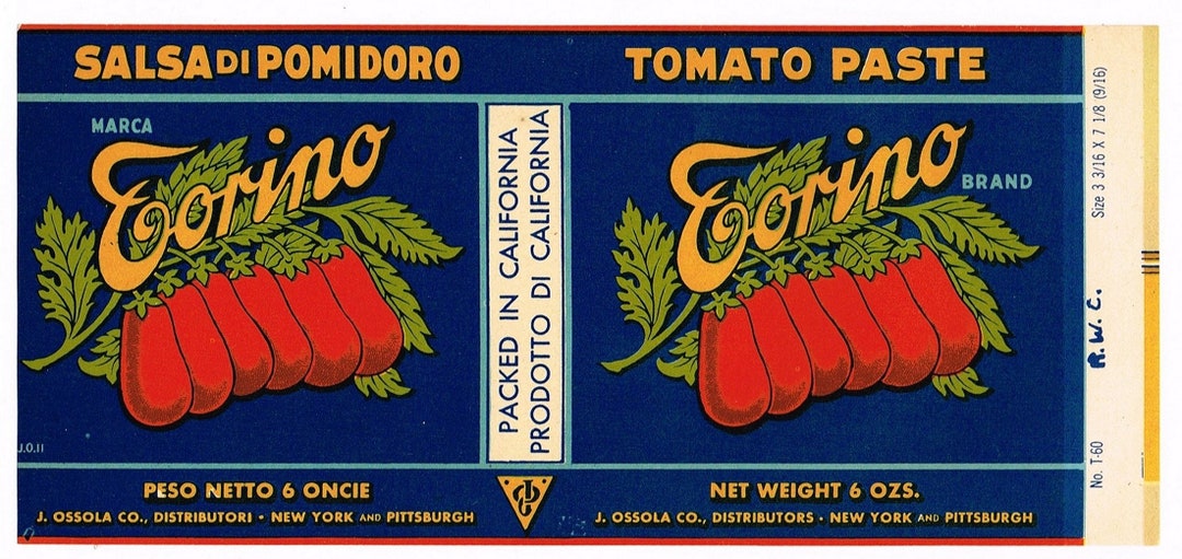 Original Vintage Tin Can Label 1930s Torino Tomato Paste Italian