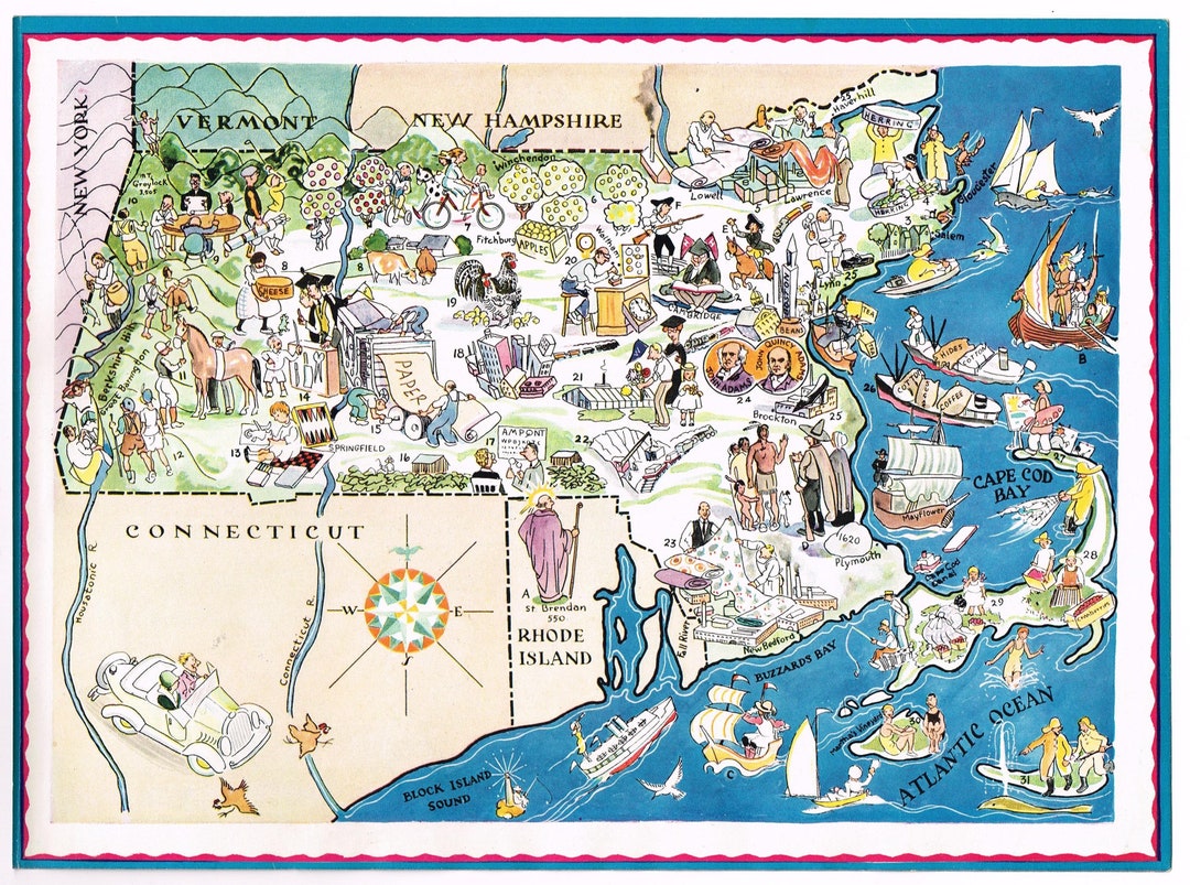 Original Scarce Vintage Berta & Elmer Hader Map Cartoon Pictorial 1932 ...