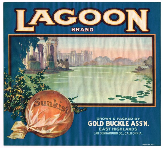 GOLD BUCKLE~ORIGINAL 1930s EAST HIGHLANDS CALIFORNIA ORANGE FRUIT CRATE LABEL