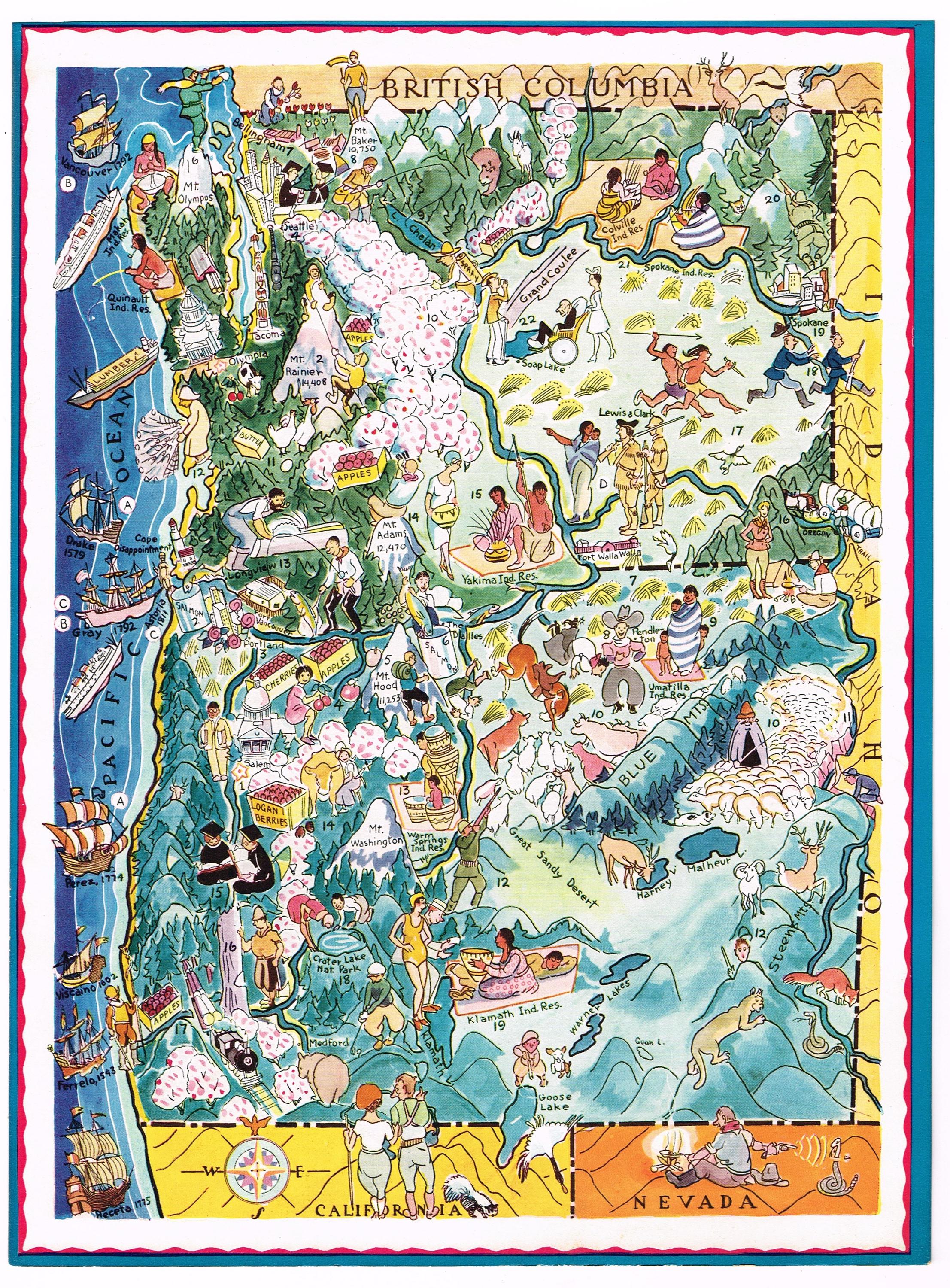 Original Scarce Vintage Berta & Elmer Hader Map Cartoon Pictorial 1932 ...