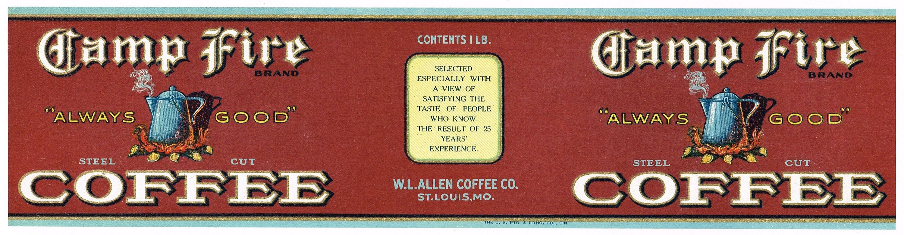 Original Vintage Tin Can Label 1920s Camp Fire Coffeepot