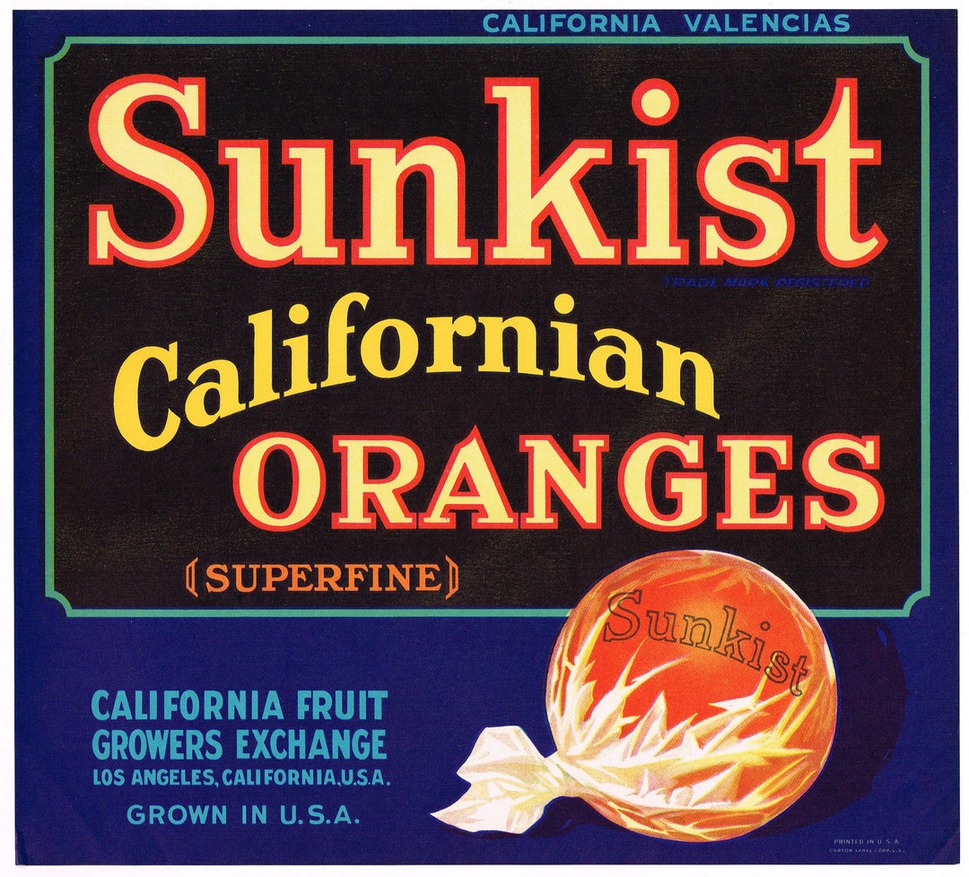Original Vintage Citrus Crate Label 1930s Scarce Orange Sunkist