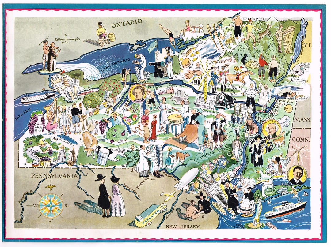 Original Scarce Vintage Berta & Elmer Hader Map Cartoon Pictorial 1932 ...