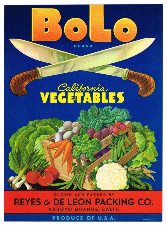 Original Vintage Vegetable Crate Label 1940s Scarce Bolo Brand 