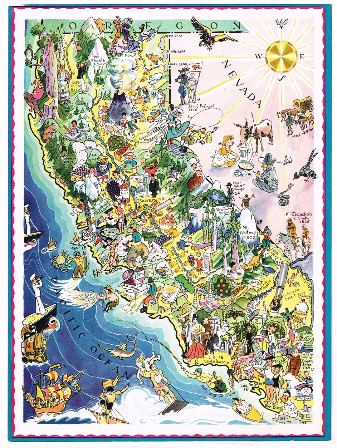 Original Scarce Vintage Berta & Elmer Hader Map Cartoon Pictorial 1932 ...