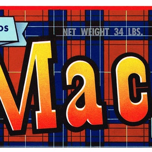 Original Vintage Traubenkiste Label 1950er Jahre Mac-D Tartan Plaid Exeter Tulare County Kalifornien