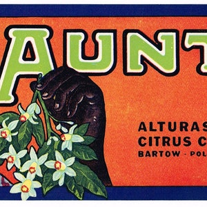 Original vintage Florida citrus crate label c1930s Aunty Bartow Polk County 8.5x3.5&quot; Scarce Small