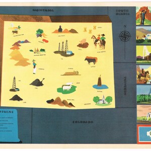 Original Vintage Karte Norman Reeves Minimalismus Karte Cartoon bildlich 1938 Festzug Der Staaten New York Worlds Fair 1939 Wyoming Cheyenne