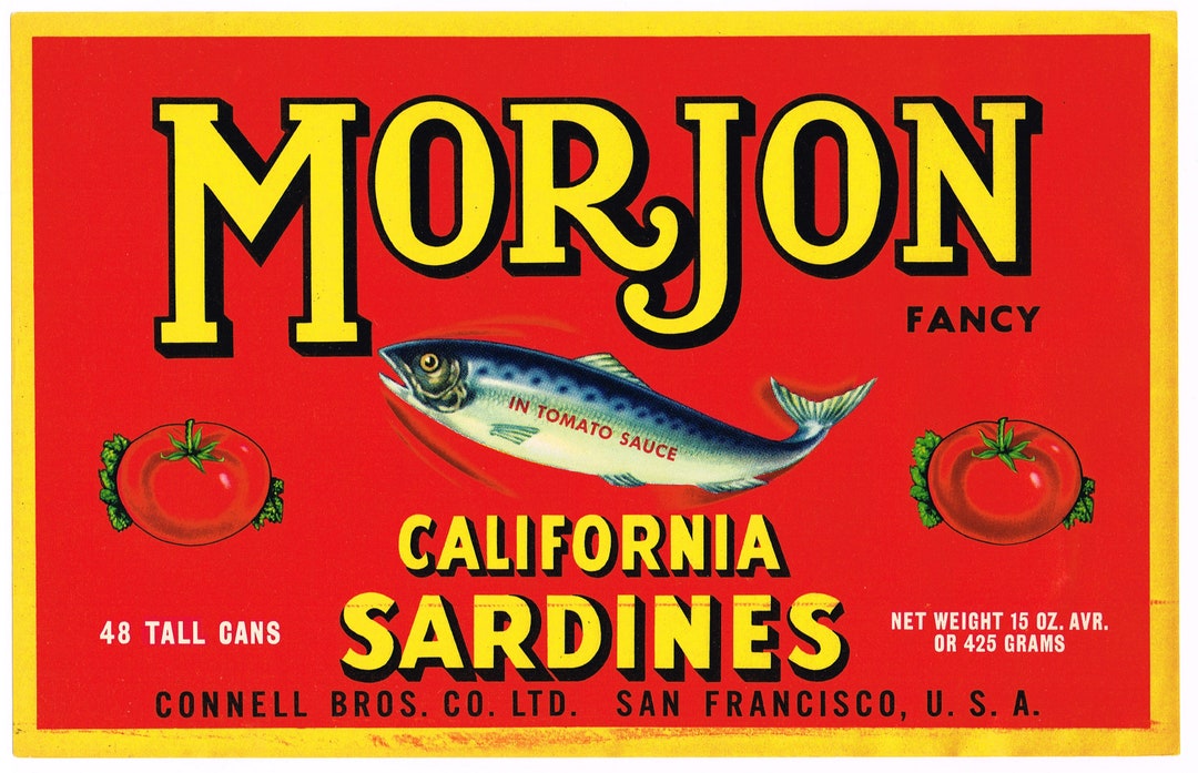 Original Vintage Can Case Crate Label 1940s Sardines San Francisco