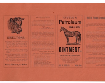 Original vintage Livestock Quack Medicine Box Label c1900 Horse Pig Bull Sheep Cow Farm General Store Veterinarian Peabody Massachusetts