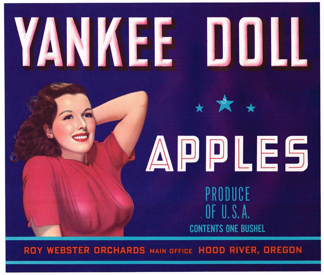 Roy Webster Original Vintage Apple Crate Label 1940s Yankee Doll WWII Era Pin up ...