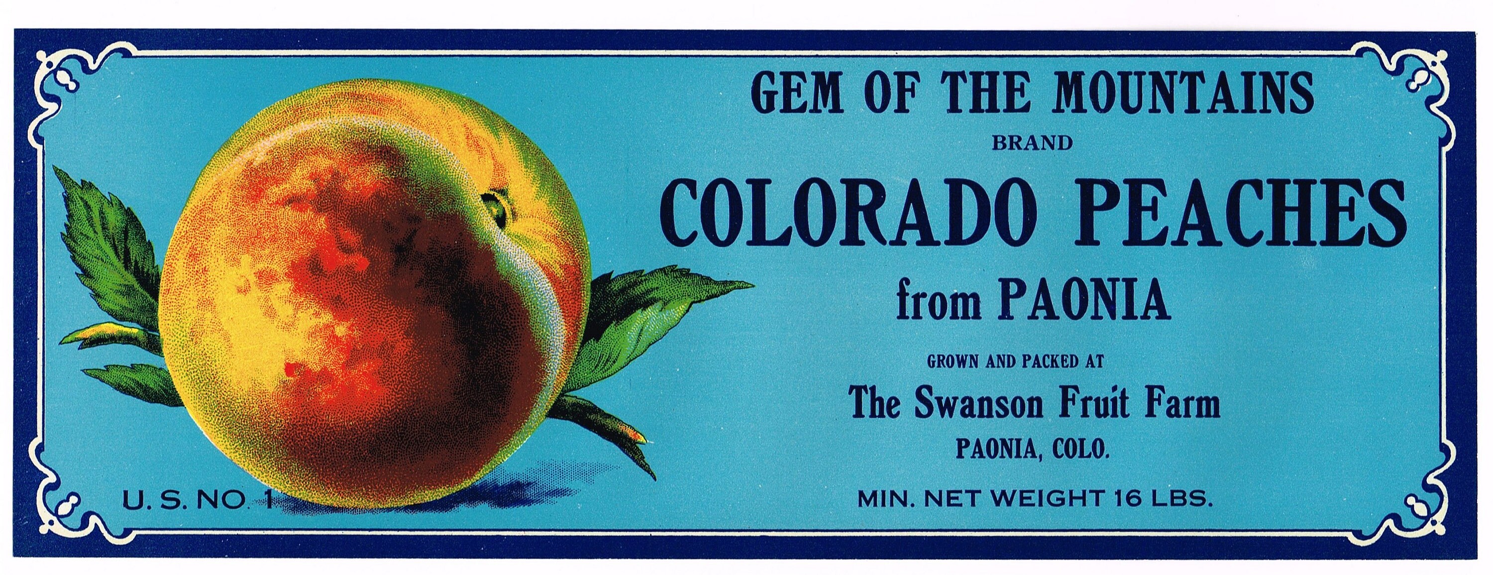 Original Vintage Peach Crate Label C1950s Gem of the Mountains