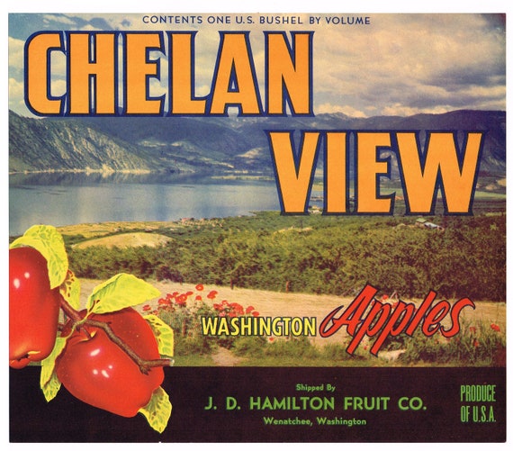 LAKE CHELAN Vintage Washington Apple Crate Label **AN ORIGINAL LABEL** Scenic LAKE CHELAN Vintage Washington Apple Crate Label **AN ORIGINAL LABEL** Scenic
