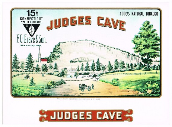 tobacco haven cave city Original vintage cigar box label c1960s Judges Cave New Haven Connecticut  reissue
