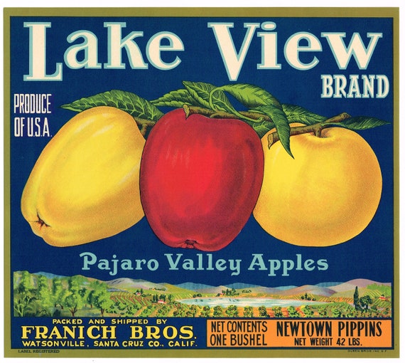 オリジナルヴィンテージアップルクレートラベル 1930年代 レイクビュー